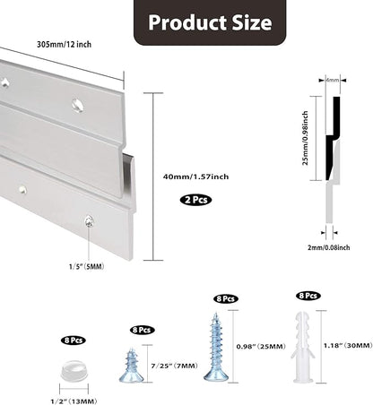 French Cleat Hanger 12 Inch, Aluminum Z Clips for Hanger Supports 80lbs - Interlocking Wall Mounting Bracket Hardware Kit for Hanging Mirrors, Picture, Shelf, Whiteboard, Art, Frames (12"-2Pairs)