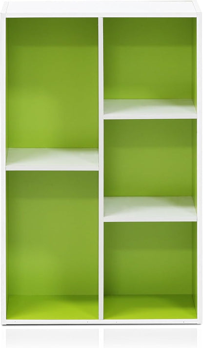Furinno LUDER Book Shelf, 5-Cube Bookshelf, Reversible Bookcase, 9.4 x 19.5 x 31.5, for Living Room, Bedroom, Home Office, White/Green