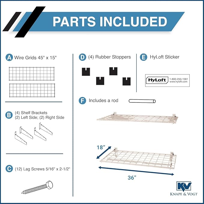 Hyloft Heavy Duty Steel Wall Garage Shelving, 36 in. x 18 in. Adjustable Wall Shelves for Garage Storage, Includes Hanging Rod, Max Shelf Load 200 Pounds, Item 777, 2-Pack, White