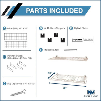 Hyloft Heavy Duty Steel Wall Garage Shelving, 36 in. x 18 in. Adjustable Wall Shelves for Garage Storage, Includes Hanging Rod, Max Shelf Load 200 Pounds, Item 777, 2-Pack, White