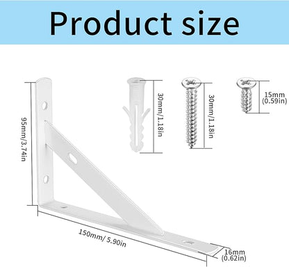 8 Pcs Heavy Duty Floating Metal Shelf Brackets, L Shaped Wall Mount Shelves Support Angle Brackets (3.7 x 6 inch White)