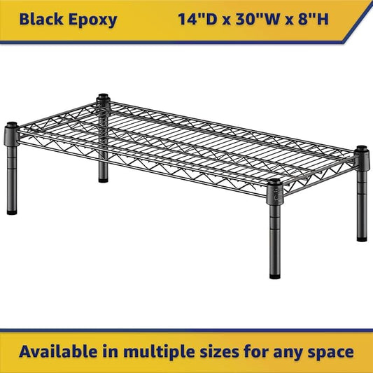 14" x 30" x 8" Black Epoxy Wire Storage Shelf, Dunnage Rack, Commercial 1 Tier Small Shelf