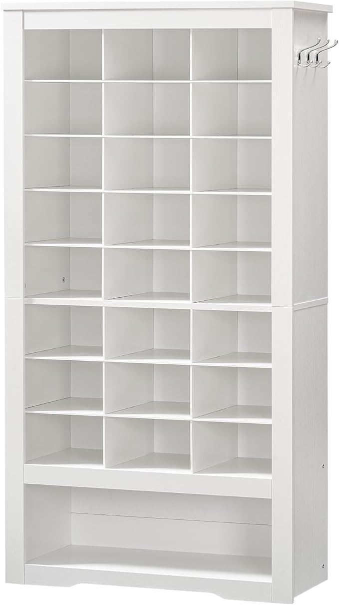 HOOBRO Tall Shoe Cabinet, 9 Tier Shoe Storage Cabinet, Freestanding Wooden Shoe Cabinet Organizer with 24 Cubbies and 3 Hooks, for Entryway, Closet, Living Room, White WT24SC01