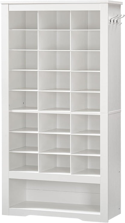 HOOBRO Tall Shoe Cabinet, 9 Tier Shoe Storage Cabinet, Freestanding Wooden Shoe Cabinet Organizer with 24 Cubbies and 3 Hooks, for Entryway, Closet, Living Room, White WT24SC01