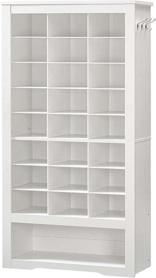 HOOBRO Tall Shoe Cabinet, 9 Tier Shoe Storage Cabinet, Freestanding Wooden Shoe Cabinet Organizer with 24 Cubbies and 3 Hooks, for Entryway, Closet, Living Room, White WT24SC01