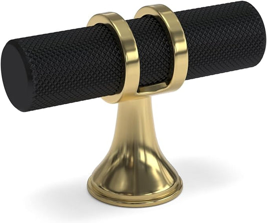 goldenwarm 10 Pack Knurled Black and Gold Cabinet Knobs Black Cabinet Knobs Gold Drawer Pulls Handles Kitchen Dresser Hardware for Bedroom Cupboard, Single Hole