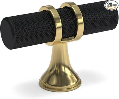 goldenwarm 20 Pack Knurled Black and Gold Cabinet Knobs Black Cabinet Knobs Gold Drawer Pulls Handles Kitchen Dresser Hardware for Bedroom Cupboard, Single Hole