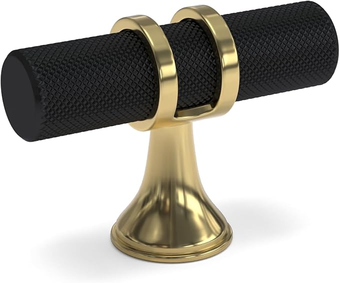 goldenwarm 30 Pack Knurled Black and Gold Cabinet Knobs Black Cabinet Knobs Gold Drawer Pulls Handles Kitchen Dresser Hardware for Bedroom Cupboard, Single Hole