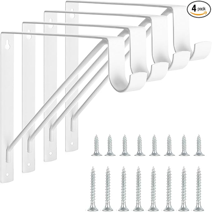 4 Pack Heavy Duty Closet Shelf & Rod Brackets, Wall Mounted Closet Shelf Brackets, 11 x 10.2 Inch Closet Shelf Brackets with Rod Support, White