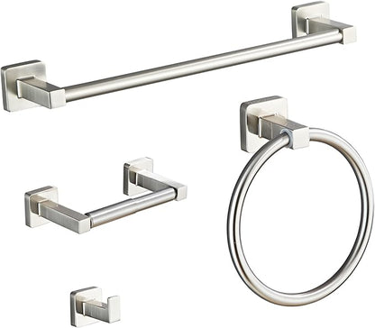 Brushed Nickel Bathroom Hardware Set 4 Pieces,Towel Bar Set Stainless Steel Wall Mounted, Includes 16In Hand Towel Bar, Towel Ring, Robe Towel Hooks,Toilet Paper Holder, Bathroom Towel Rack Set…