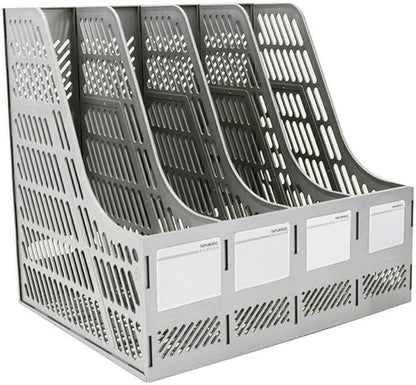 SAYEEC Sturdy Magazine Holder Organizer Desktop 4 Compartment File Holders Frames File Dividers Document Storage Rack Literature Organizer for Office Home School Gray