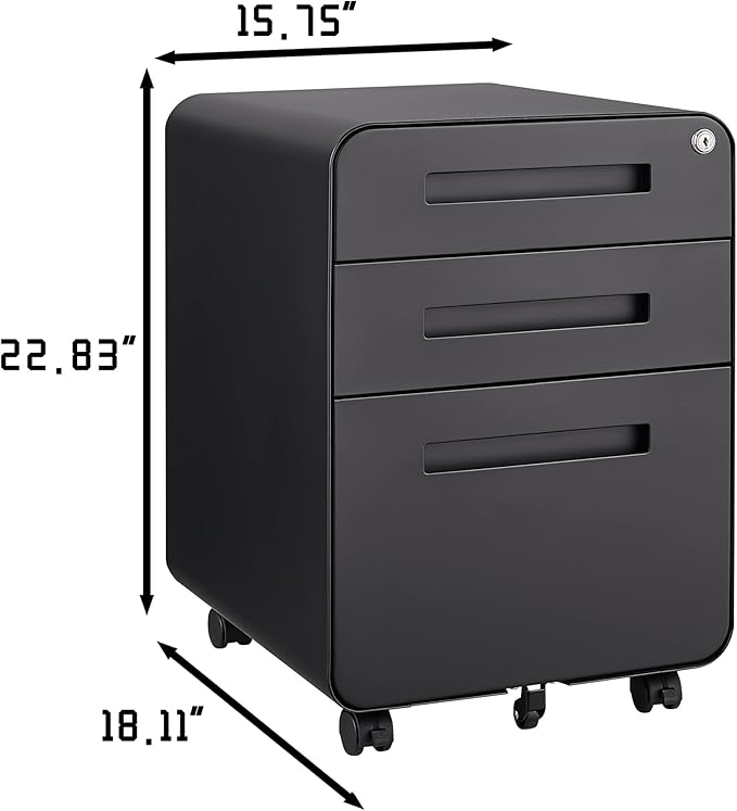 GarveeHome 3 Drawer Mobile File Cabinet with Lock, Under Desk Metal Filing Cabinet for Home Office, Under Desk Storage with 5 Wheels for A4/Letter/Legal Size, Fully Assembled
