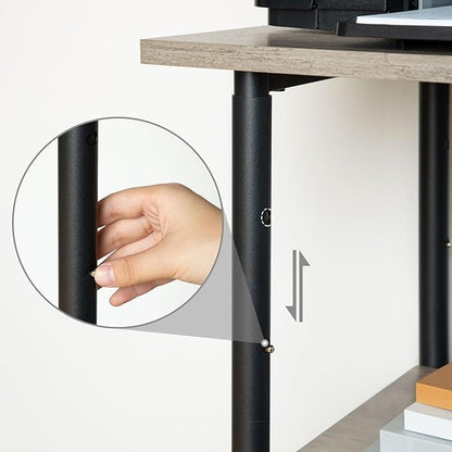 HOOBRO Printer Stand, 3-Tier Industrial Under Desk Printer Cart with Shelf, Mobile Heavy Duty Storage Rack on Wheels for Home, Office, Grey and Black BG03PS01G1