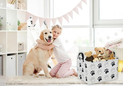Essme Rectangular Dog Basket,Kids Storage Basket with Handles for Room Decor, Dog Bins,Puppy Storage Bin（Dog Paw）