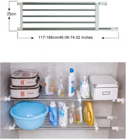 BAOYOUNI Closet Tension Shelf & Rod, Bathroom Kitchen Garage Telescopic Storage Rack, Expandable Adjustable Separator Wardrobe Cupboard Space Saving Divider, Ivory, 46''-74''