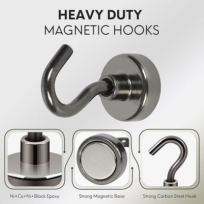 Neosmuk Magnetic Hooks, Heavy Duty 30lb+ Strong Magnet Hook for Cruise Cabins, Cruise Ship Essentials for Hanging, Metal Wall Refrigerator Hangers (Gunmetal, 10 Pack)