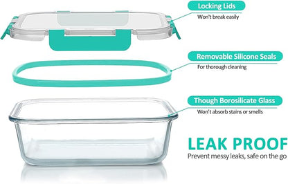 [10-Pack]Glass Meal Prep Containers with Lids, MCIRCO Glass Food Storage Containers with Snap Locking Lids, Airtight Lunch Containers, Microwave, Oven, Freezer and Dishwasher, Green