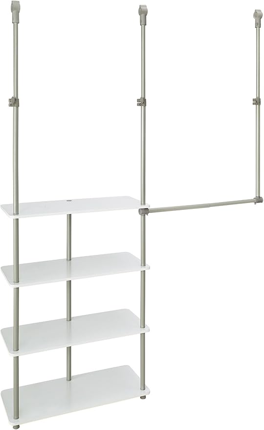 ClosetMaid® Maximizer™ Closet Accessory, Add Adjustable Storage Space, 4 Shelves, Double Hang Rod, Tool Free, Add On Unit, White