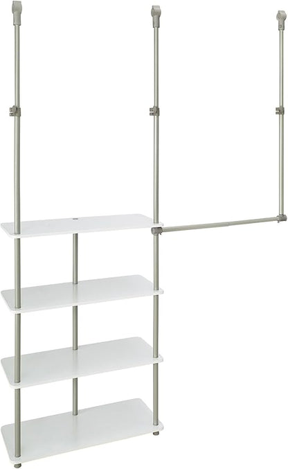 ClosetMaid® Maximizer™ Closet Accessory, Add Adjustable Storage Space, 4 Shelves, Double Hang Rod, Tool Free, Add On Unit, White