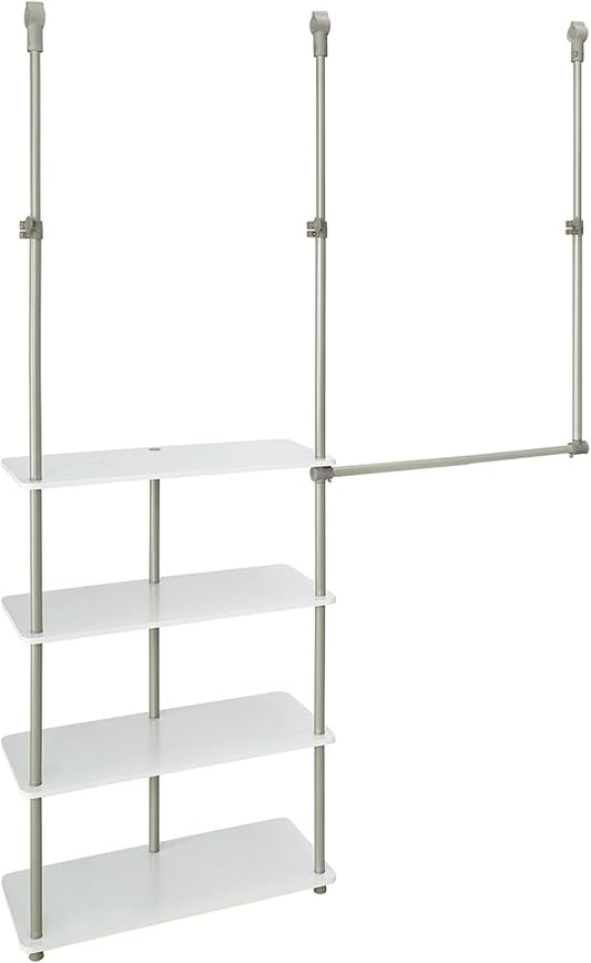 ClosetMaid® Maximizer™ Closet Accessory, Add Adjustable Storage Space, 4 Shelves, Double Hang Rod, Tool Free, Add On Unit, White