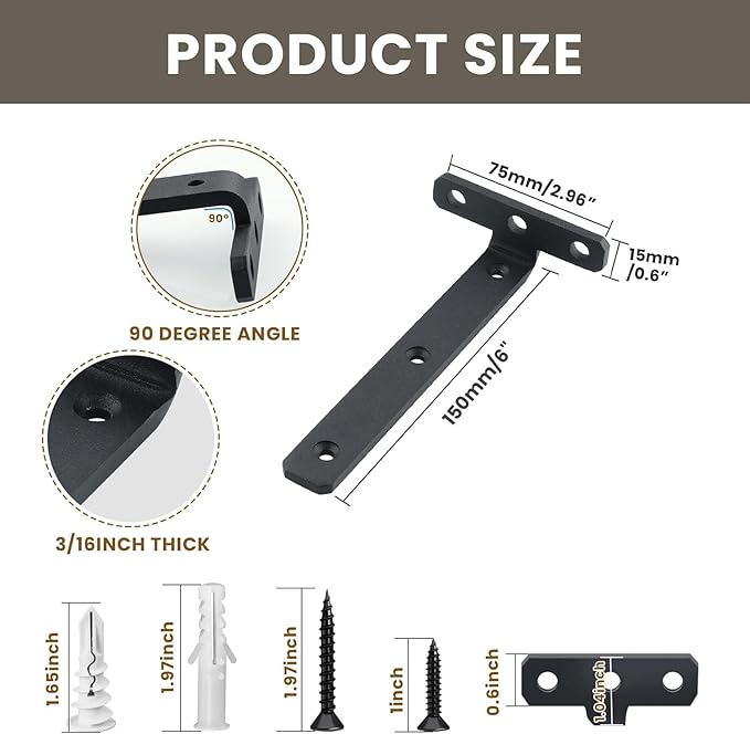 Alise Shelf Brackets 6 Inch,Heavy Duty Floating Shelf Bracket Mounting Brackets,Hidden L Brackets for Shelves,Metal Decorative Shelf Brackets Wall Shelf Supports Brackets DIY,Black,Pack of 4