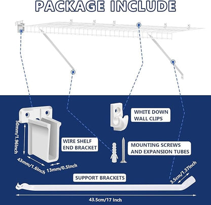 12 Inch Wire Shelf Brackets Set, Includes 2Wire Rack Support Brackets,4Wire Shelf Clips and 2 End Brackets,Suitability for Wardrobe and Wall Bracket Installation (2, 12 Inch)