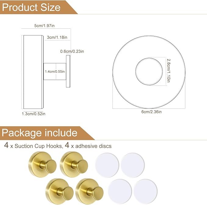 ZESLMG Gold Suction Cup Hooks for Glass Window, Shower Hook for Inside Shower, Removable Towel Hooks for Bathroom Kitchen Wall Glass Door, Wreaths Loofah Suction Hook for Hanging, 4 Pack