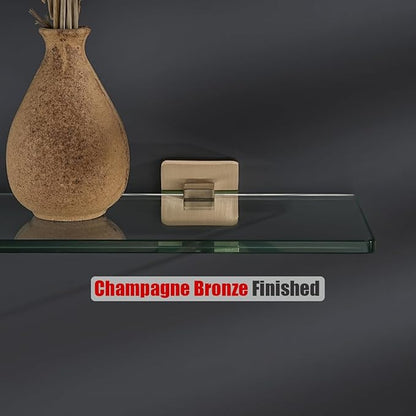 JQK Bathroom Glass Shelf, Floating Tempered Glass Shower Storage 24 by 5 inches, 304 Stainless Steel Champagne Bronze Wall Mount, TGS201L24-CB