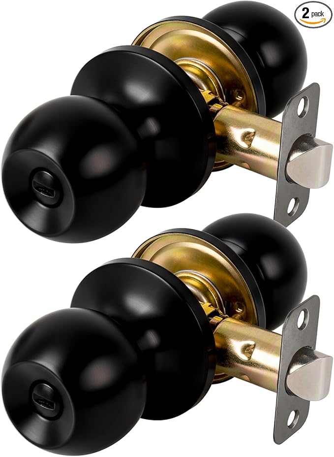 Privacy Door Knob Keyless Door Knobs Interior with Lock Bathroom Door Knob with Lock Matte Black Doorknob 2 Pack