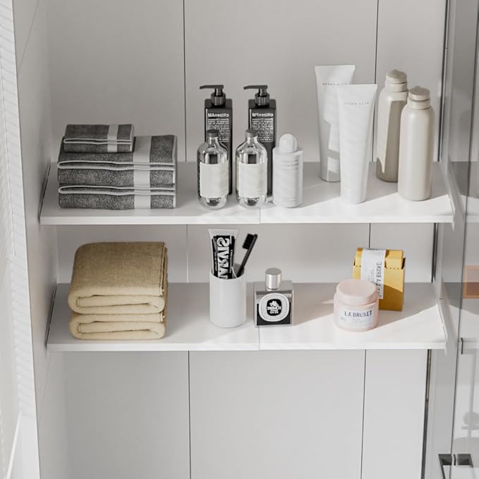 Expandable Closet Organizer Shelves, 1 Pack Adjustable Metal Storage Shelves Divider for Wardrobe Cupboard Kitchen (White,15.8" D x 17"-31" W,1PCS)