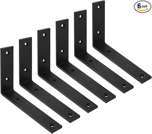 WINKER Shelf Bracket 6 Pack 5" Lx4 Hx1.5 W 5mm Thick Heavy Duty Black 5 Inch Metal Iron L Brackets for Wall Shelves