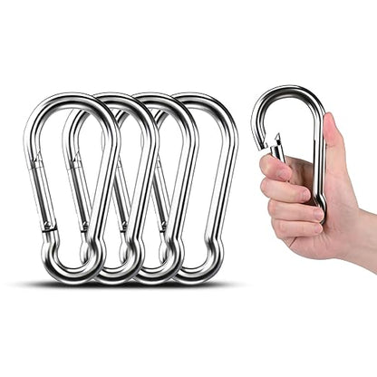 Large Carabiner Clip Hooks, 4pcs 7 inch Carabiners Heavy Duty, 304 Stainless Steel Spring Snap Hook Fits Camping Hanging Hiking Weight Lifting, Metal Clips for Rope or Chain
