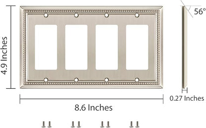 Henne Bery Sunken Pearls Heavy Duty Decorative Wall Plate Switch Plate Outlet Cover (Quad Decorator, Satin Nickel)