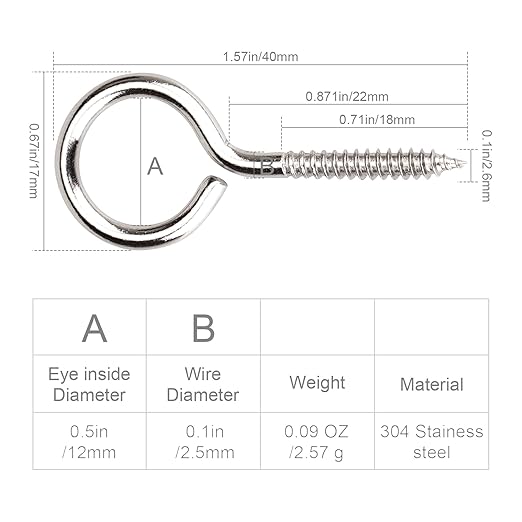Aovchei Eye Screws, 30Pcs 1.57 inches 304 Heavy Duty Stainless Steel Screw Hooks, Rust-Resistant Self Tapping Eyelet Bolts for Wood, Securing Cables Wires, Indoor & Outdoor for Hanging Artwork