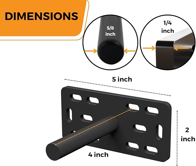 (Set of 4) 4"x5"x2" XL Heavy Duty Floating Shelf Brackets for DIY Shelf- Premium Floating Shelves Hardware for Wall Mounting - Ideal Shelf Bracket for Enhanced Home Decor (4 inch Rod) Black