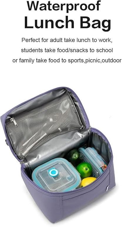 NOL Natural Organic Lifestyle Insulated Lunch Bags for Women Cooler Bag Lightweight Nylon Waterproof Lunch Box For Work (Light purple, Medium(normal))