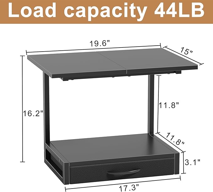 YAOHUOO 2-Tier Desktop Printer Stand with Fabric Drawer, Prtiner Table with Storage Shelf, Desk Organizer for Home Office,3D Printer,Fax Machine,Scanner, 19.6"x14.9" Black
