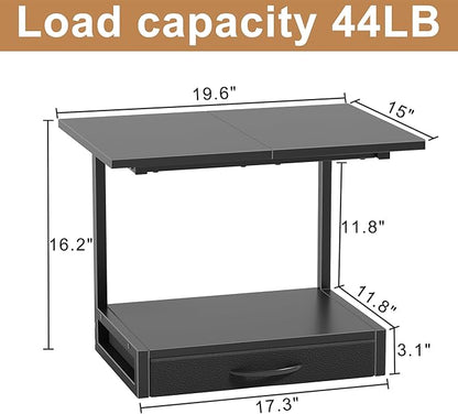 YAOHUOO 2-Tier Desktop Printer Stand with Fabric Drawer, Prtiner Table with Storage Shelf, Desk Organizer for Home Office,3D Printer,Fax Machine,Scanner, 19.6"x14.9" Black