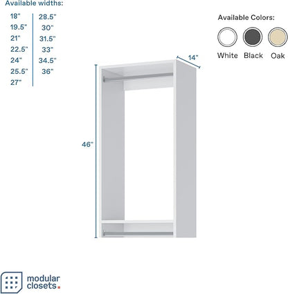 Double Hanging Closet Unit - Modular Corner Closet System - Storage Shelves (White, 30 inches Wide)