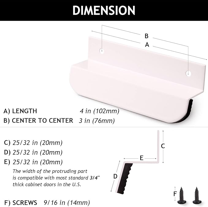 2-Pack Under Cabinet Foot Pull with Adhesive and Screws, Hands Free Toe Foot Pull Opener for Kitchen Trash Cabinet Drawer, 4 Inch (White)