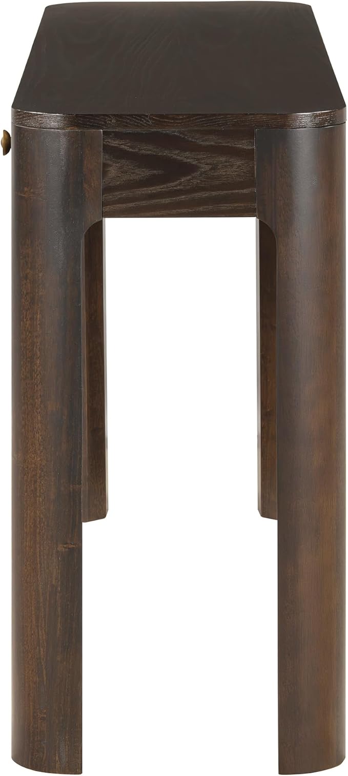 52" Rustic Console Table with Curved Corners for Safety,Entryway Table with 3 Concealed Drawers,Sturdy Sofa Table with Thick Legs for Hallway & Living Room,Espresso