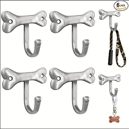 6PC Dog Bone Shaped Hooks Wall Mount Pet Leash Hook Cat Leash Holder for Wall Cute Coat Hooks Key Holder for Entryway Hallway Kitchen Office, Great Gift for Dog and Cat Lovers(Antique Silver)