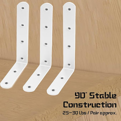 Luomorgo 4 Pcs L Shaped Brackets for Shelves, Heavy Duty Stainless Steel, Decorative Corner Brace Joint Right Angle Brackets, 5 x 3 Inch, White