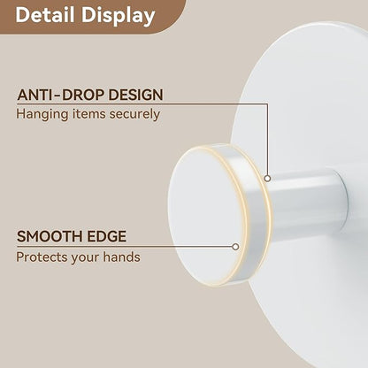 White Adhesive Wall Hook for Coat and Towel: Extra Sticky 12 LB (Max), Stainless Coat Rack Door Holder Hanger, Heavy Duty