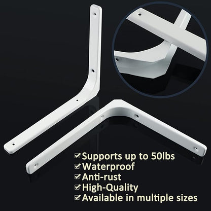 SAYAYO L Bracket 12 Inch, Heavy Duty Metal Wall Brackets Joint Angle Bracket Floating Shelf Support DIY Shelving Brackets White, 2 PCS