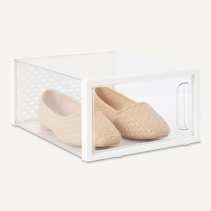 Amazon Basics Stackable and Foldable Clear Shoe Storage Organizer Box, Small, 12-Pack