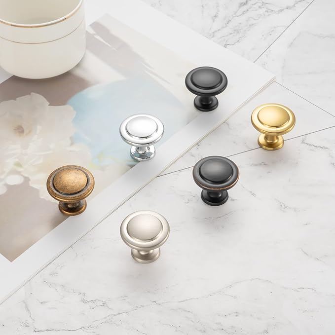 KOOFIZO Round Cabinet Knobs Brushed Gold Cabinet Pulls, Dia. 1-1/4 Inch, 10 Pack Gold Drawer Knobs for Kitchen Cabinets 1960 Drawers Dresser Cupboard Bedroom Bathroom