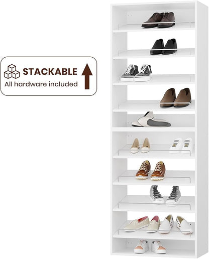 ROOMTEC 25.5" Shoe Shelf Short Tower Closet Unit, Modular Closet System with Shelf, Wardrobe Organizer for Bedroom or Walk-in Closet, Wall Mounted, Customizable Clothes Storage Unit, White
