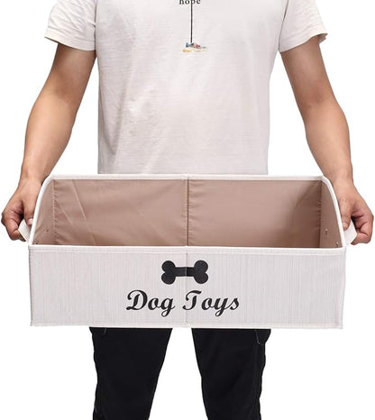 Linen-Cotton Blend Dog Toy Basket,Collapsible Dog Toy Box,Dog Toy Bin Storage-Perfect for Organizing Pet Toys,Blankets,Leashes,Rope Toys,Clothing - Beige
