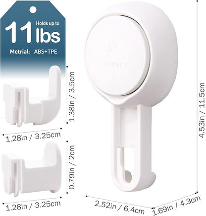 LEVERLOC Heavy Duty Suction Cup Shower Hooks 4 Pack, Damage-Free Shower Hangers for Inside Bathroom Wall, Powerful Vacuum Suction Towel Hooks, Loofah Holders, Easy to Install and Remove, White